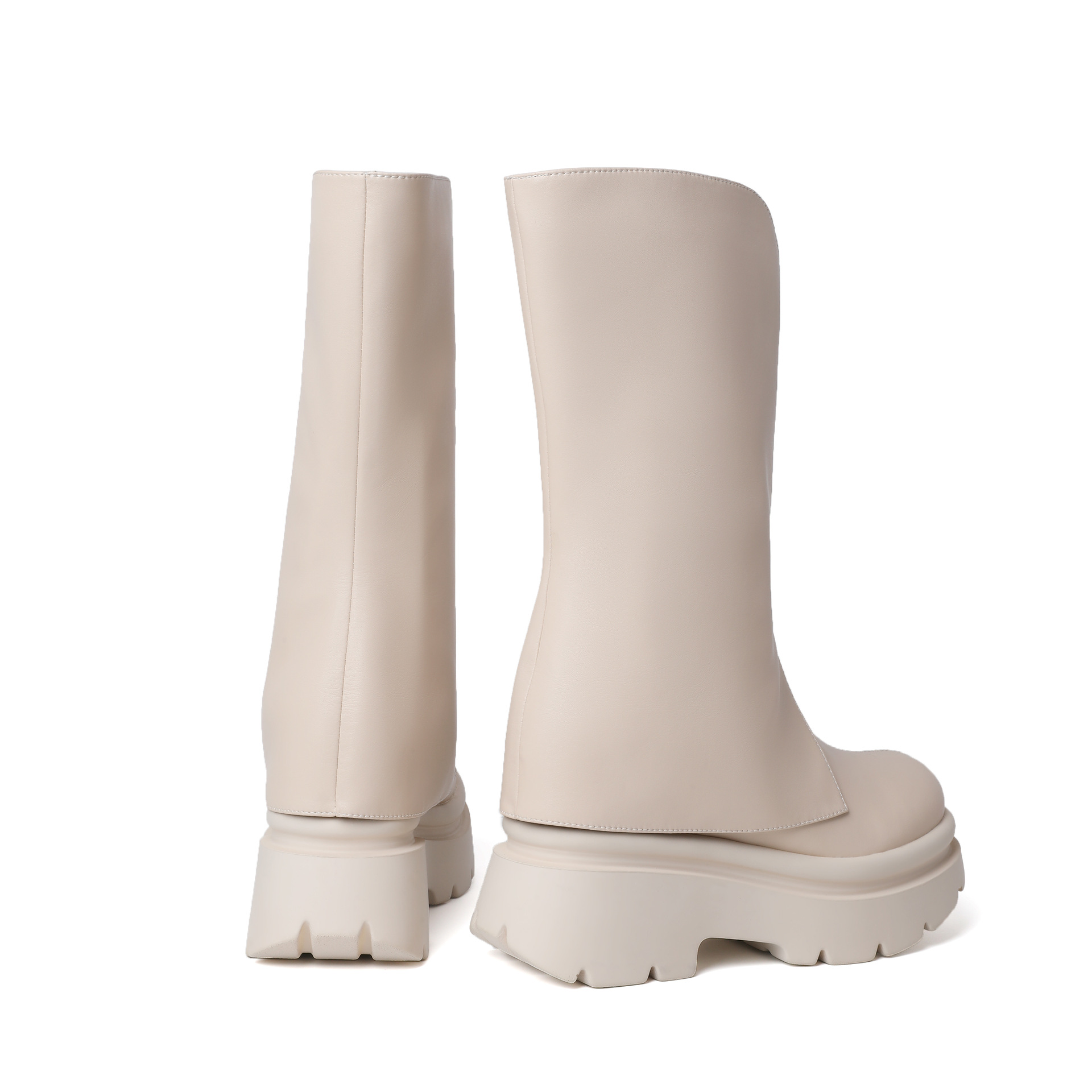 Boot nữ cổ cao ôm bắp chân phong cách Anh, gót độn trong 10 cm, ống giữa không quá đầu gối — Nhung đen chi tiết 14