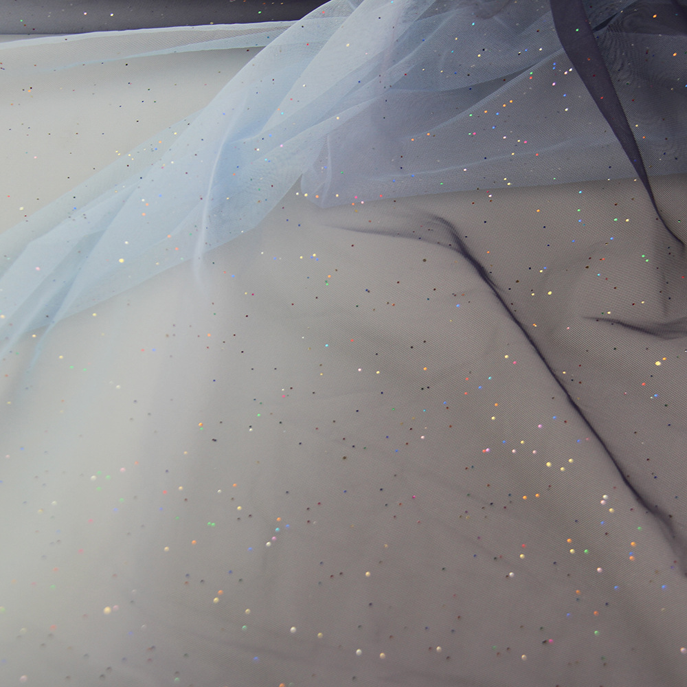 厂家现货蓝紫渐变网布撒粉七彩亮片 春夏婚纱童装裙