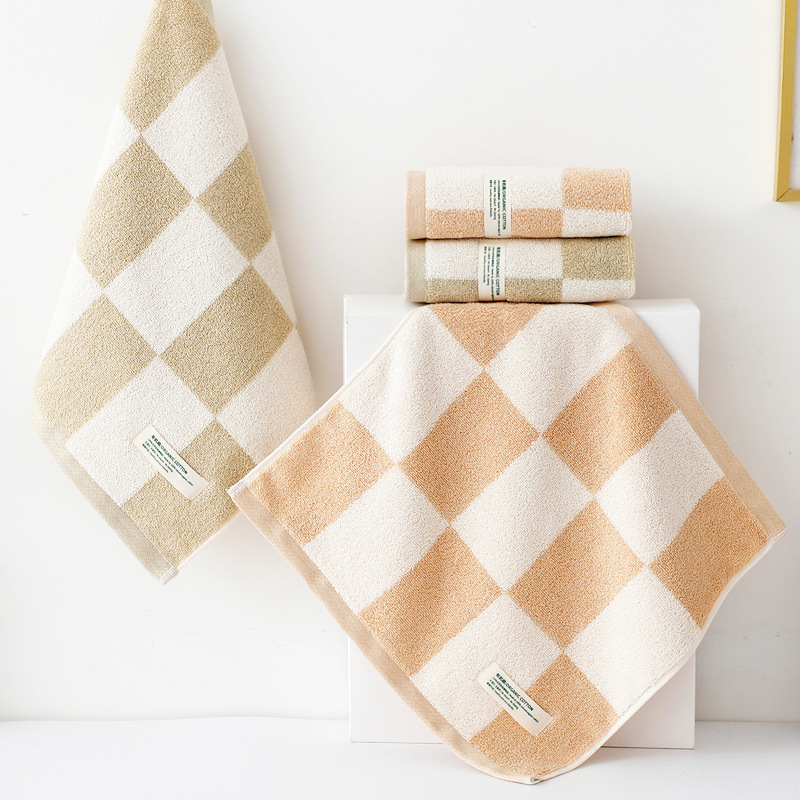 Baisun organic cotton square towel, pure cotton towel, colorful cotton checkered pattern, thickened, soft, absorbent, and skin-friendly face towel for children, Grade A quality