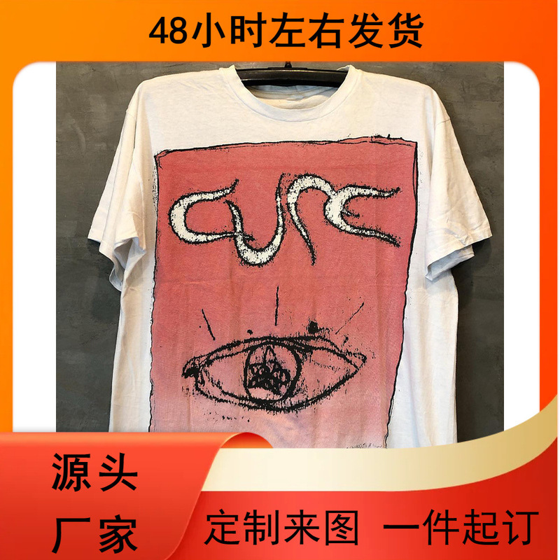 The Cure Street Rock Vintage Retro Drop Shoulder Short Sleeve Trendy Heavy Texture T-Shirt for Men