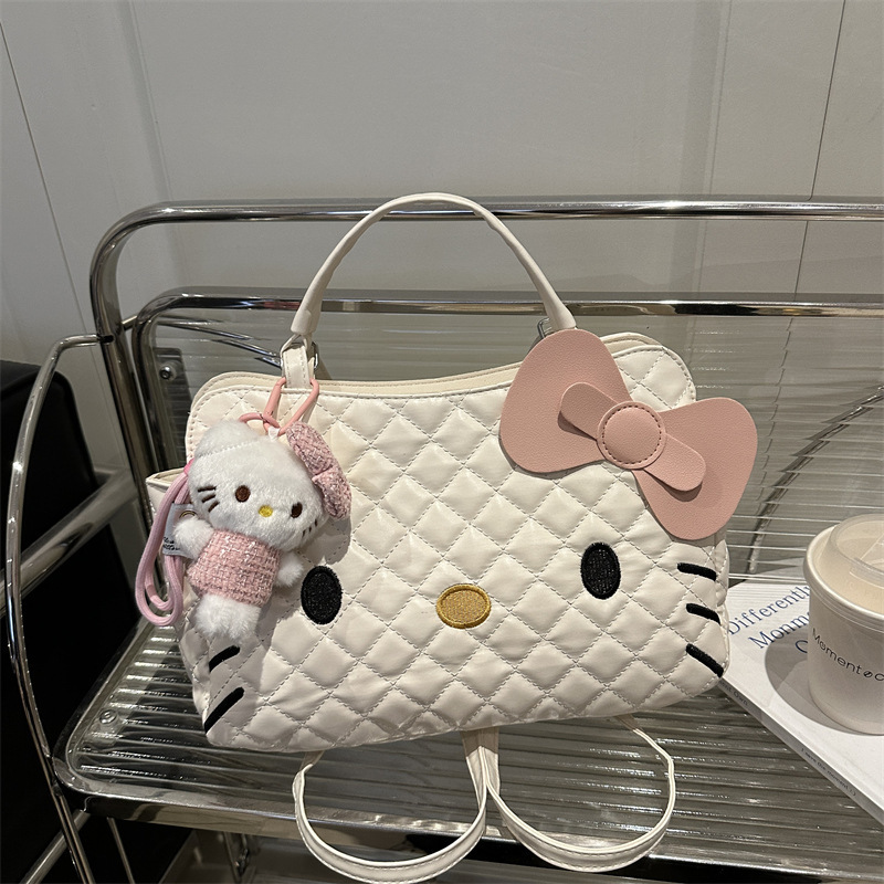 Cartoon Cat Backpack Women's 2025 New Fashionable Trendy Rhombic Tote Bag Cute Large Capacity Shoulder Bag Cartoon Cat Backpack Women's 2025 New Fashionable Trendy Rhombic Tote Bag Cute Large Capacity Shoulder Bag