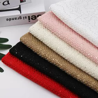 [工厂现货]粗纺毛呢花呢亮片小香风面料批发春秋冬全涤粗花呢大衣