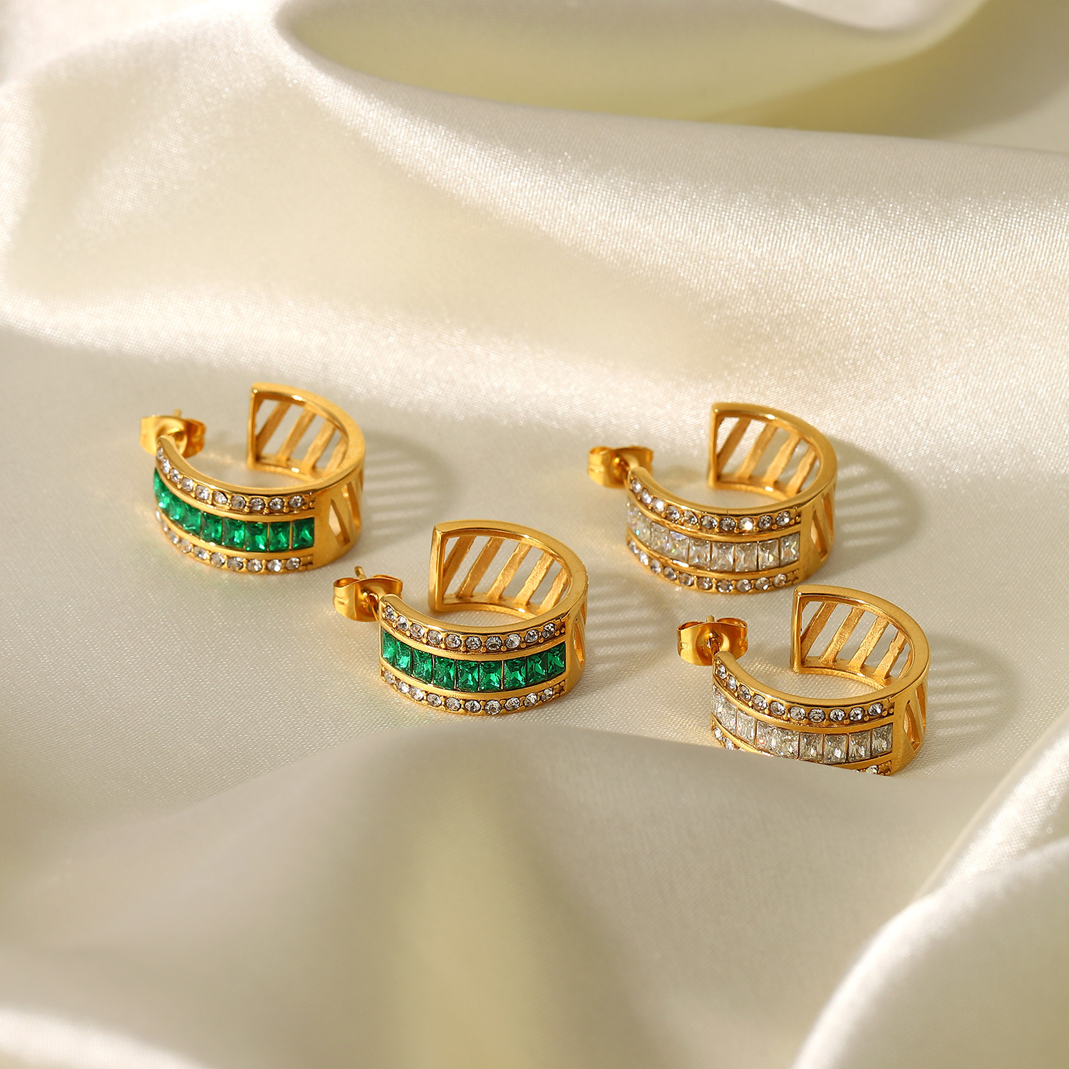 Womenu0027S Fashion Simple Style Geometric Stainless Steel Zircon Earrings Plating Stainless Steel E