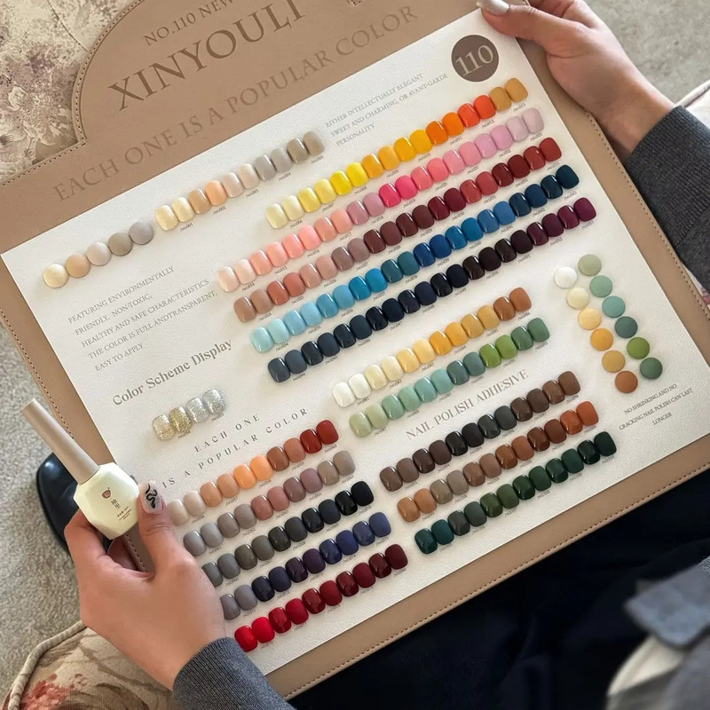 Shein Cross-Border Nail Polish Set, Solid Color Nail Gel Polish 12Ml*110Pcs, Includes Color Swatches