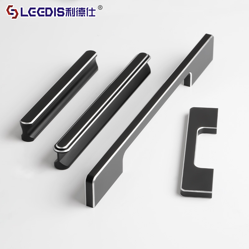 Factory Direct Sales Modern Cabinet Door Handles Simple Aluminum Silver Edge Black Shoe Cabinet Wardrobe Cabinet Extension Door Pull