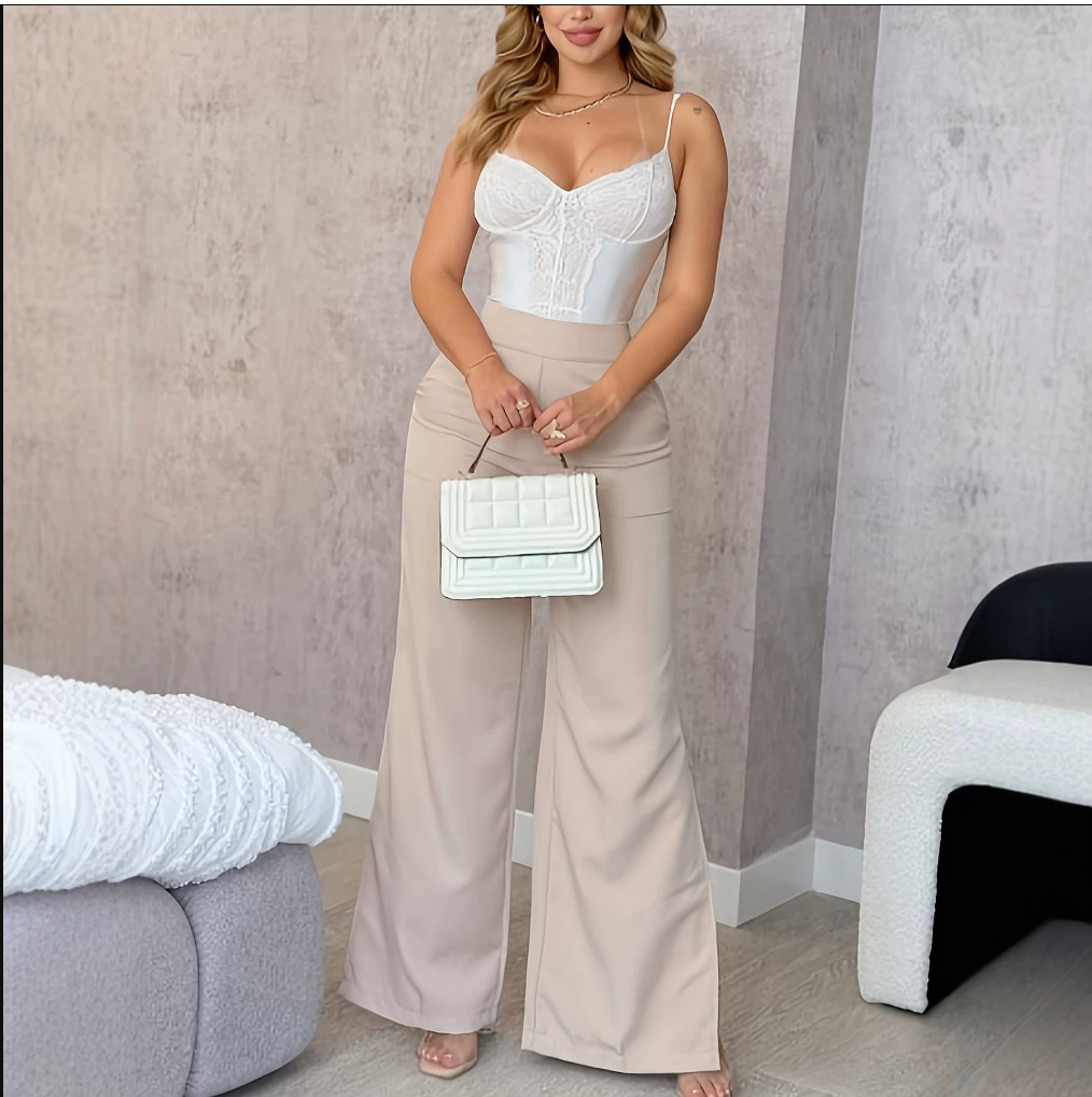 Europa y América transfronterizas damas casuales de cintura alta temperamento elegante pantalones de pierna ancha de comercio exterior temperamento elegante