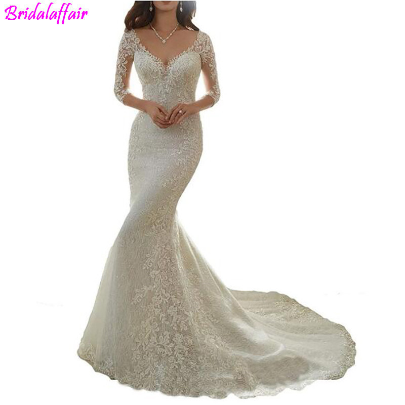 Foreign Trade Wedding Dress 2022 New Bride's Sleeve Slim-fit Fishtail Small Tail Simple Slim Deep V Travel Light Veil Women
