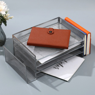 Metal Mesh File Shelf Storage Rack Desktop Folder Storage Basket Bookshelf Vertical File Management Rack