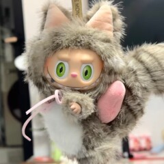 泡泡改娃Zimomo心动拉布布小灰猫虎斑猫搪胶毛绒挂件钥匙扣