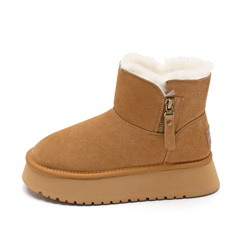 Botas de nieve de fondo grueso para mujeres 2025, nuevo otoño y invierno al aire libre botas de lana gruesas zapatos de pan de algodón