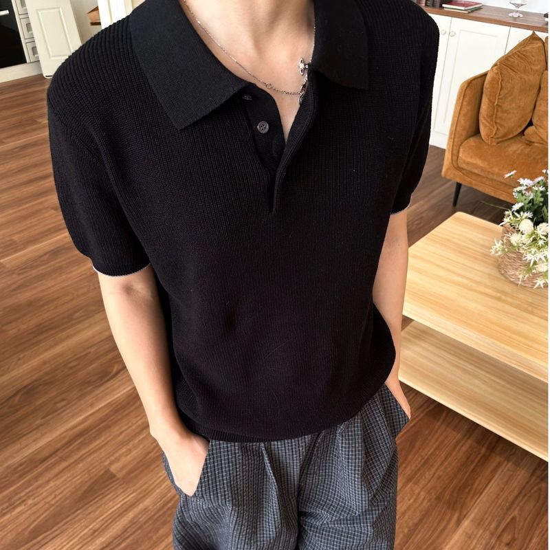 新贵高奢2025夏季棉麻花纱polo短袖针织衫男女复古老钱松弛感上衣|undefined