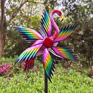 Internet Celebrity New Creative Art Flamingo Windmill Decorative Ornaments Outdoor Courtyard Hot Selling Supply Manufacturer