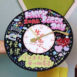 厂家涂鸦黑胶唱片diy装饰挂钟生日礼物礼盒包装创意客厅时钟摆件