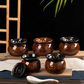 新5扁中号大号江西特色老式小炖盅瓦缸煨汤砂锅带盖陶瓷家外卖送