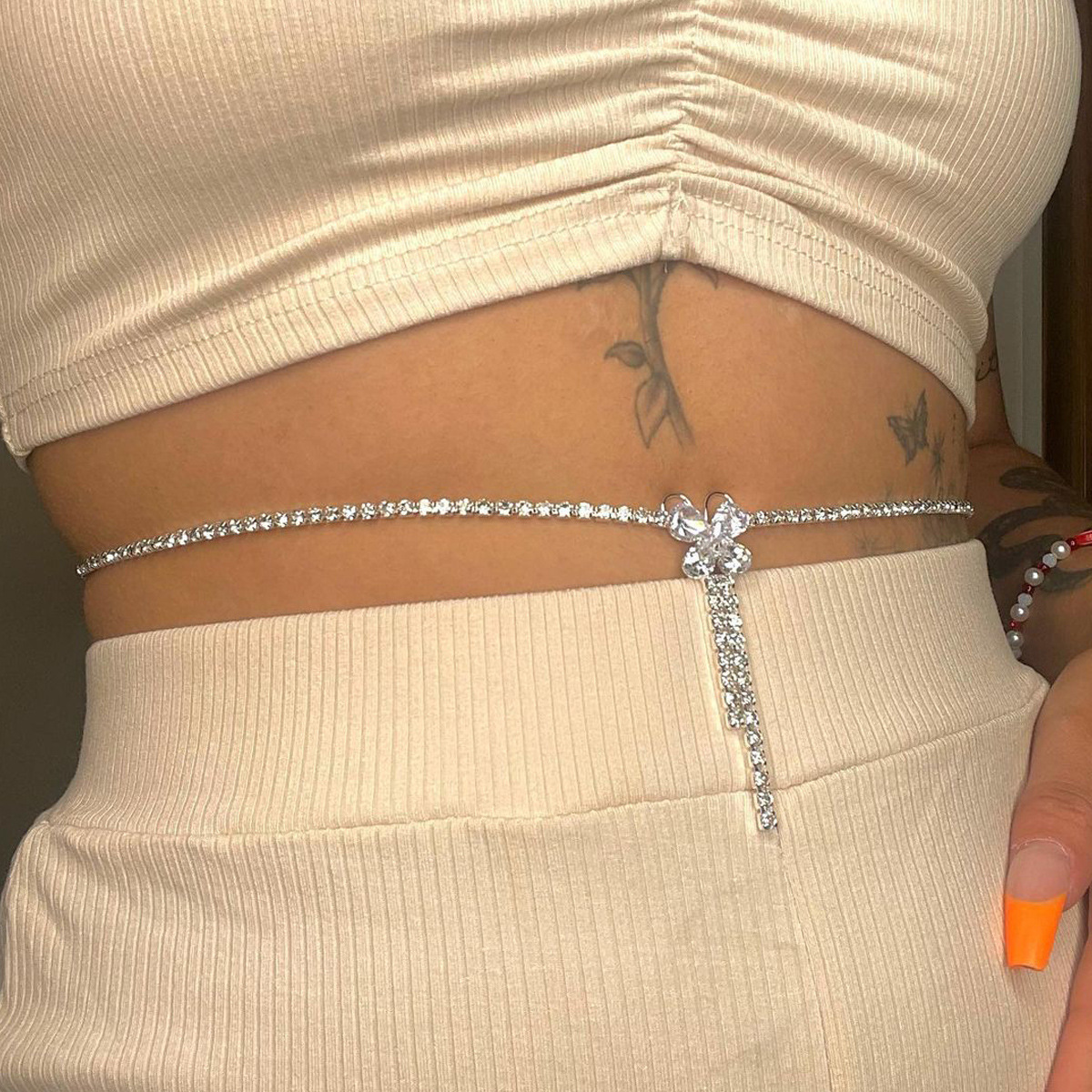 Transfronterizo popular sexy rhinestone ZIRCON mariposa cadena de la cintura tendencia verano playa vientre cadena de la cintura