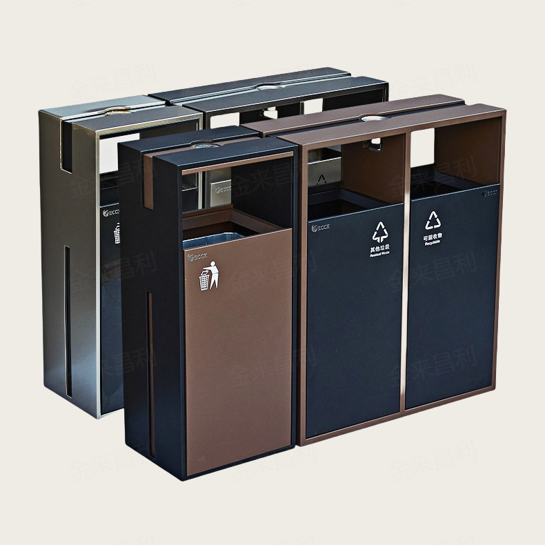 户外垃圾桶 酒店大堂商用不锈钢垃圾桶 电梯口带烟灰缸金属垃圾箱