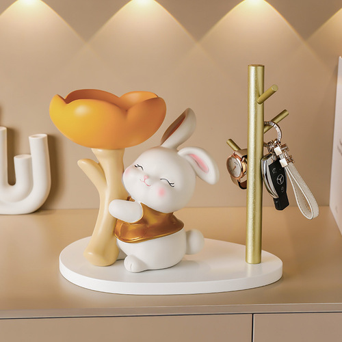 花朵兔树脂工艺品收纳礼物家居可爱少女摆件工厂直销玄关钥匙