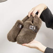 黑色水貂毛毛鞋女秋冬外穿2025新款一脚蹬豆豆鞋孕妇小香风棉鞋