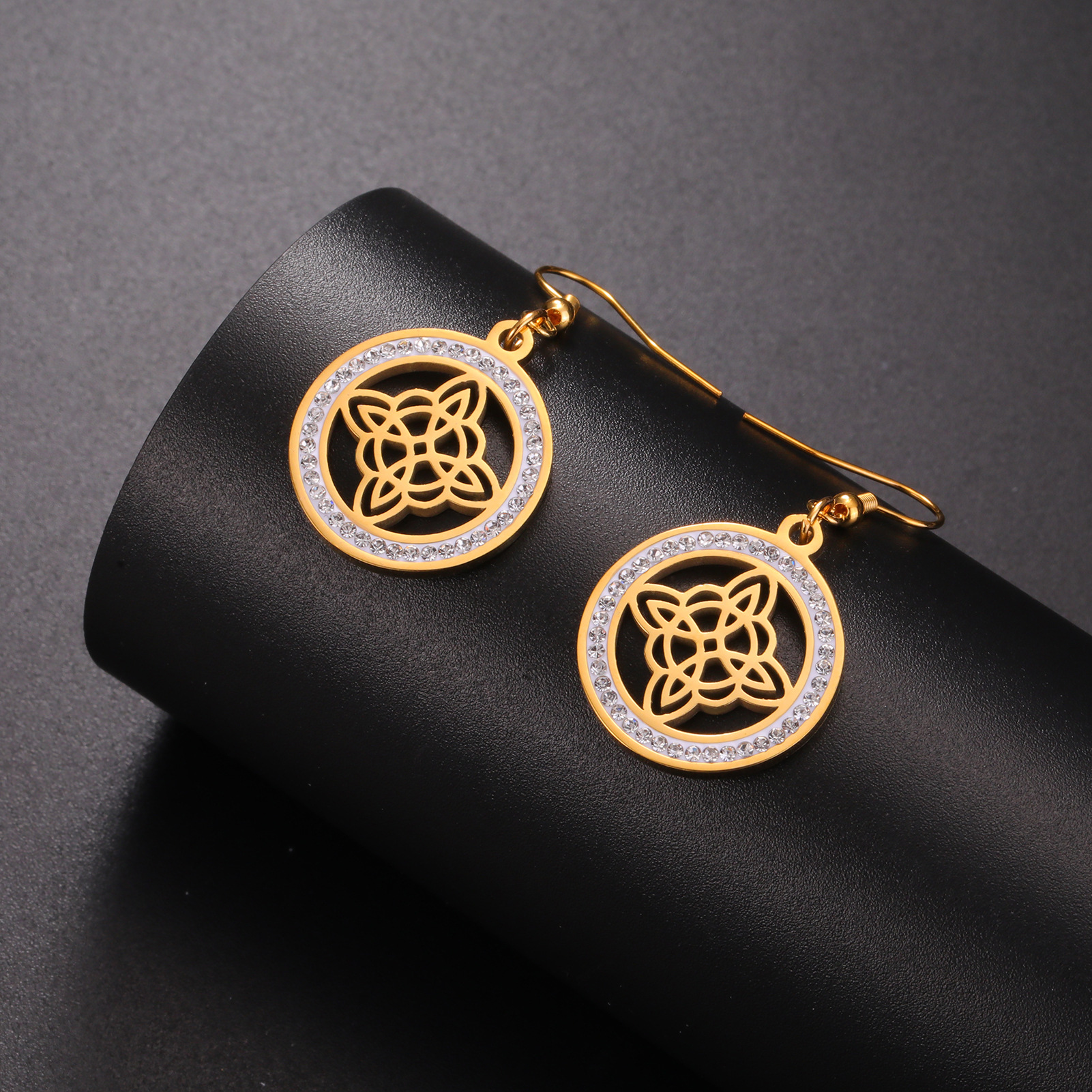 Simple Style Witches Knot Stainless Steel Plating Hollow Out Inlay Zircon Drop Earrings 1 Pair display picture 1