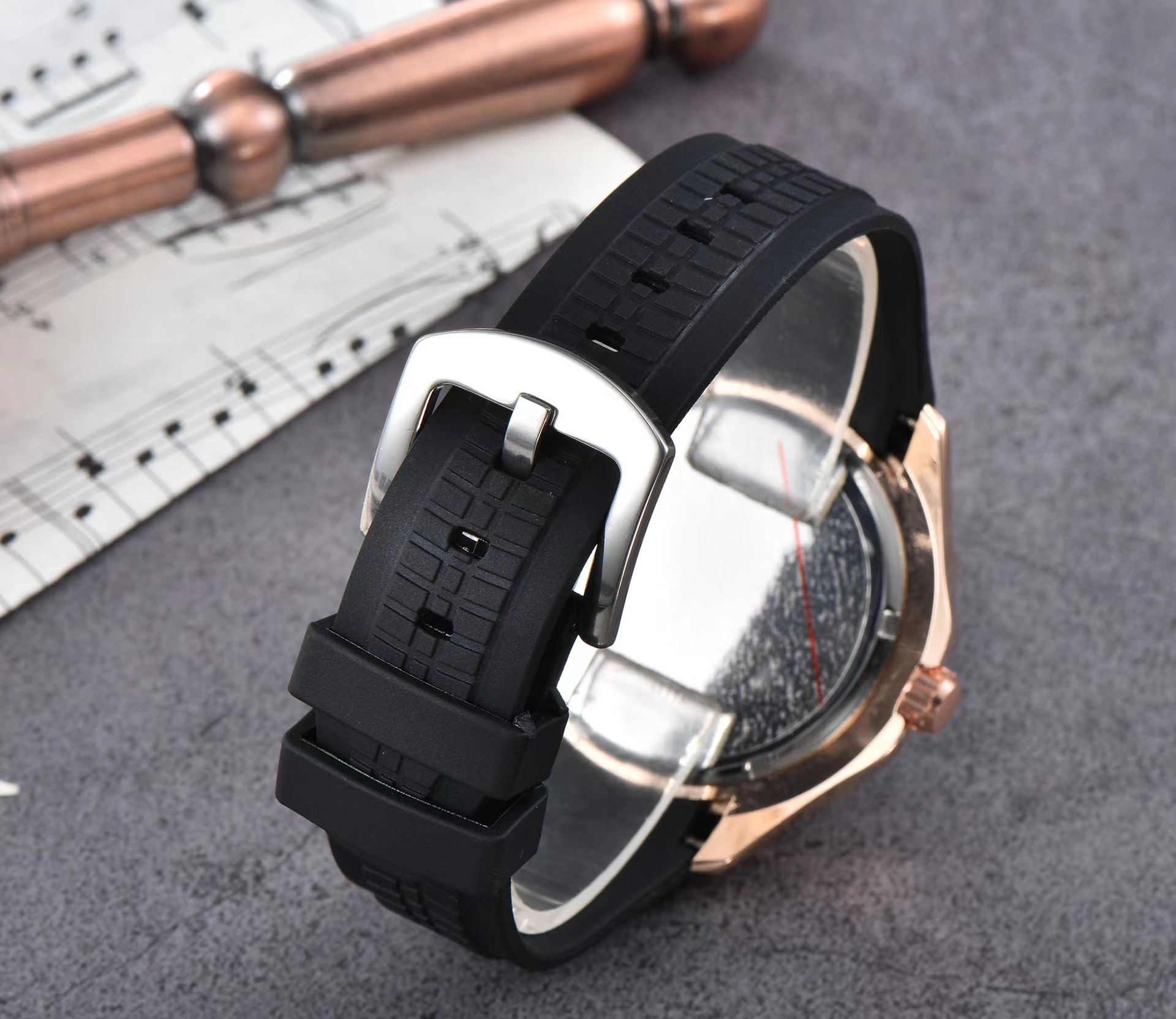 Men's Quartz Watch Square Nautilus Style Diamond Set Silicone_voghion.com