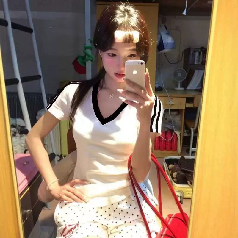 Летняя новая стильная футболка из чистого хлопка с короткими рукавами для горячих девушек, женский универсальный дизайнерский топ для похудения