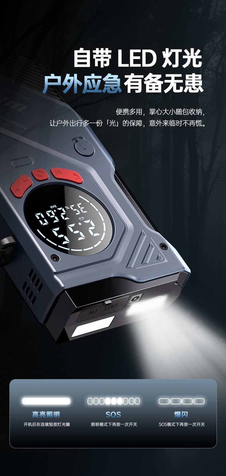 Wireless Car Air Pump, Car Emergency Jump Starter, Battery Ignition All-In-One Machine, Smart Clamp for Car Use