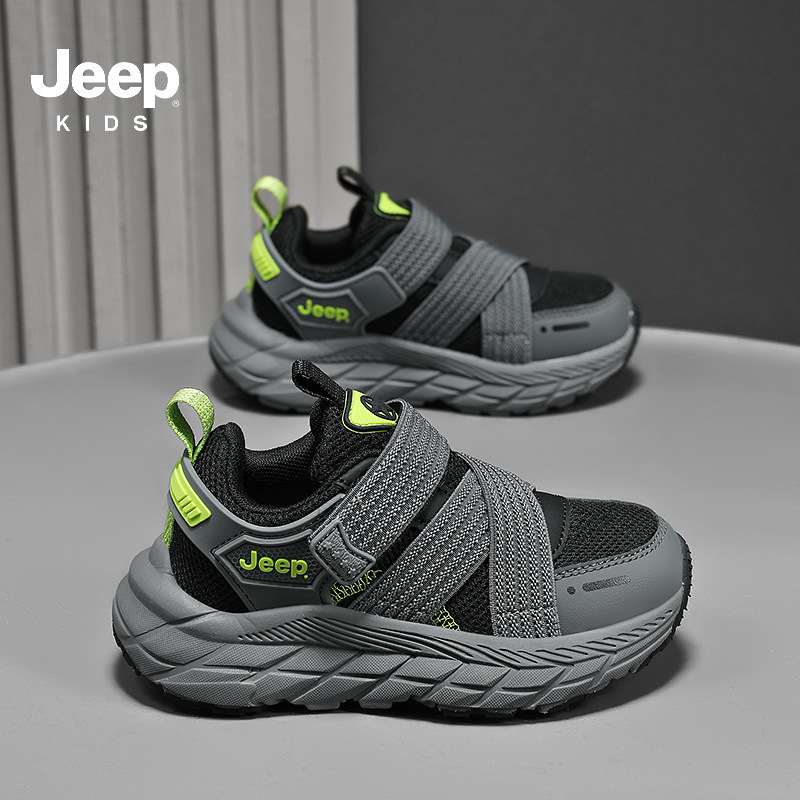 Jeep Boys' Shoes 2025 Spring and Autumn New Velcro Children's Sports Shoes Breathable Mesh Boys' Running Shoes Plaid