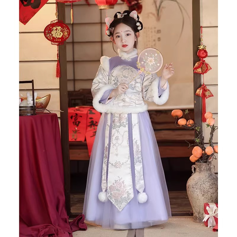 女童唐装中国风儿童唐装拜年服宝宝小女孩汉服中式马面裙加绒冬装