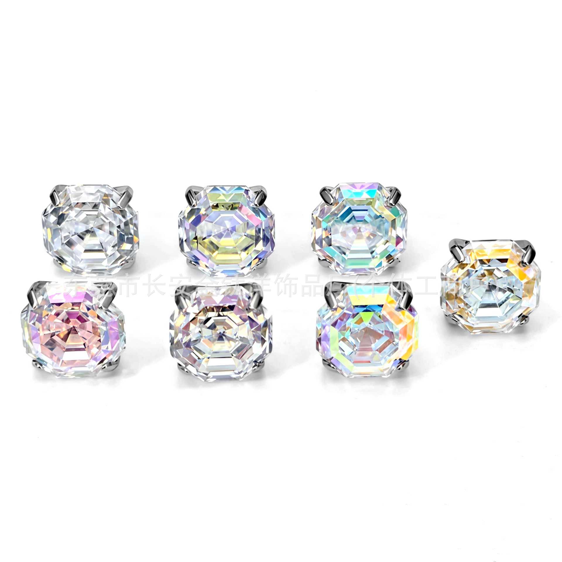 F136 Titanium Round Base Claw-Set Eight-Sided Ascher Cut Gradient Lip Stud Ear Stud Ear Bone Stud G23 Titanium Alloy Piercing Jewelry detail image 5