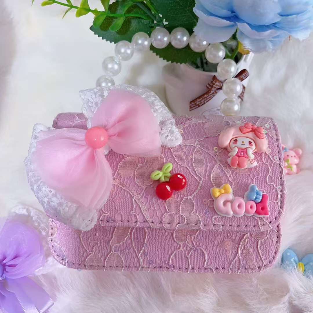 Bolso de perlas, bolso de arco, bolso de princesa Melody, bolso de Año Nuevo, bolso de hombro cuadrado de cadena de niña roja