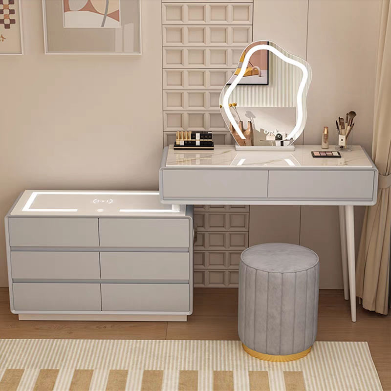 그레이 100cm 테이블 + 캐비닛 + 구름거울 + 원형스툴