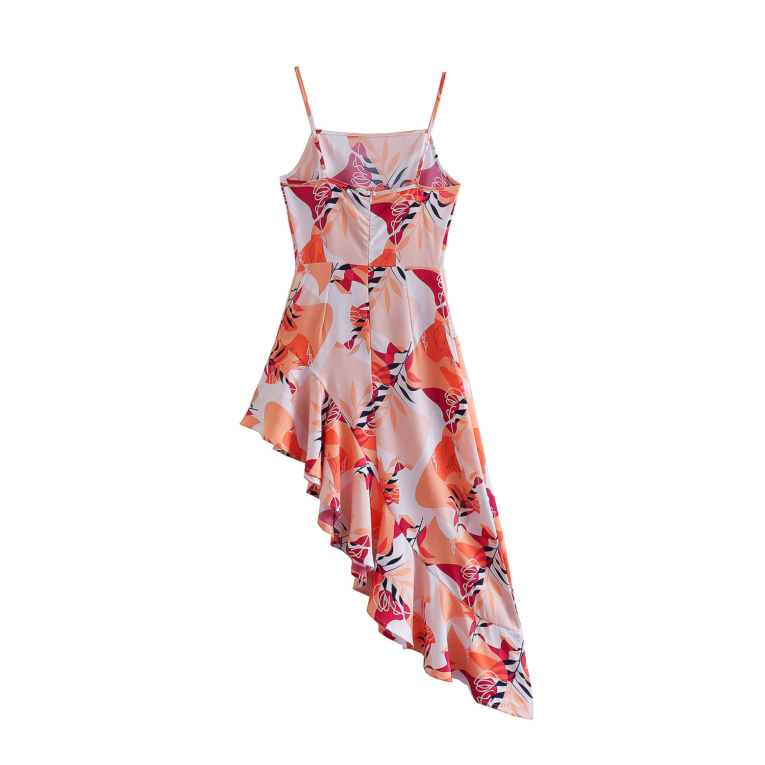 leaves Printed Irregular hem slip dress NSLQS128919