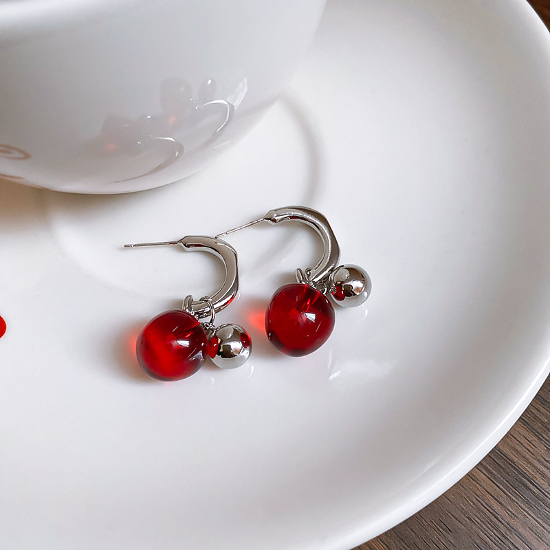 7g Weight 925 Sterling Silver Ear Needle Material Earrings Classification 1 Pair Quantity Daily Occasion Alloy, Resin Material Cherry Pattern Women's Gender Plating Design Cute, Sweet Style 1 Pair Cute Sweet Cherry Plating Alloy Resin Earrings 4