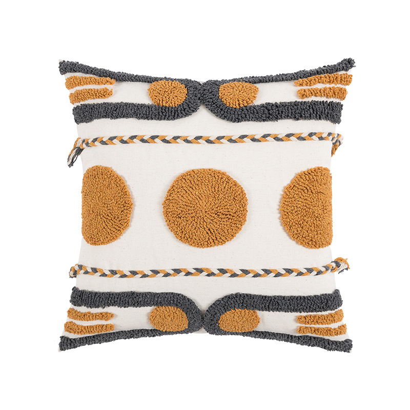 Funda de cojín de terciopelo con borlas naranja y gris, estilo retro simple, geométrico, para sala de estar, soporte lumbar, cojín cuadrado grande para sofá
