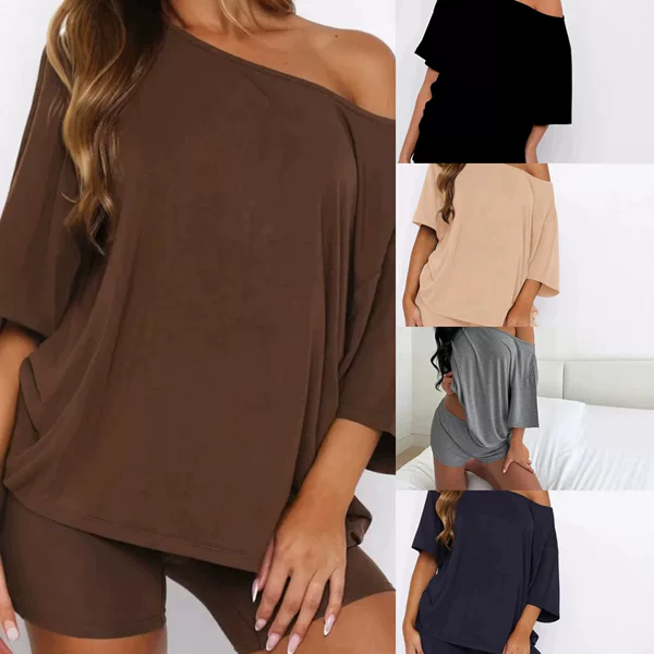 2026 Summer European and American Cross-Border Foreign Trade New Style Loose Fashion Solid Color Casual Short-Sleeved Shorts Two-Piece Set Amazon
