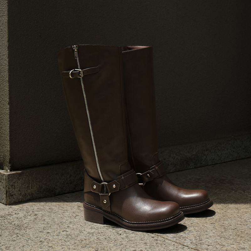 Light Luxury Niche Retro 2025 Autumn and Winter New Women's Shoes and Boots Foreign Trade Cross-Border'First Layer Waxed Leather Designer