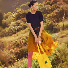 渐变色显瘦气质连衣裙盛夏流行风格女装短袖收腰时尚开叉裙子长款