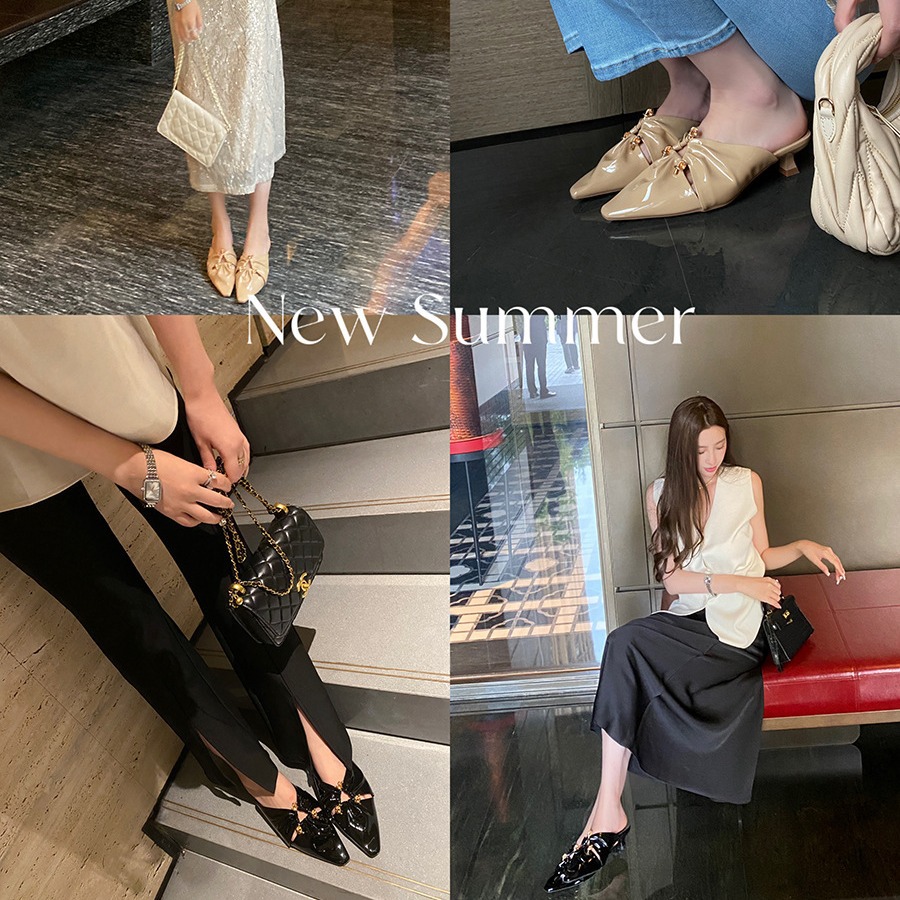 Grava madre ~ nicho de metal triangular hebilla hueco plegado cabeza de la mitad zapatillas de mujer zapatos cuadrados mueller