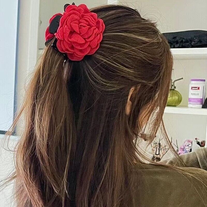 カロローズフラワーグリッパーフレンチレトロ気質ヘアグリッターラージプレートシャーククリップヘア爪頭飾りヘアアクセサリー女性用|undefined