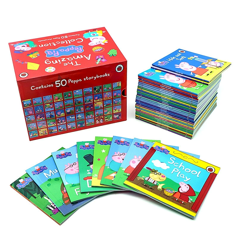 Английская оригинальная иллюстрированная книга Peppa Pig, страница 50, полный набор серий книг в красной коробке ребенка