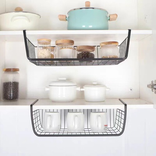 Kitchen punch-free iron storage rack hanging basket wardrobe storage rack lower partition layered storage rack hanging basket storage basket