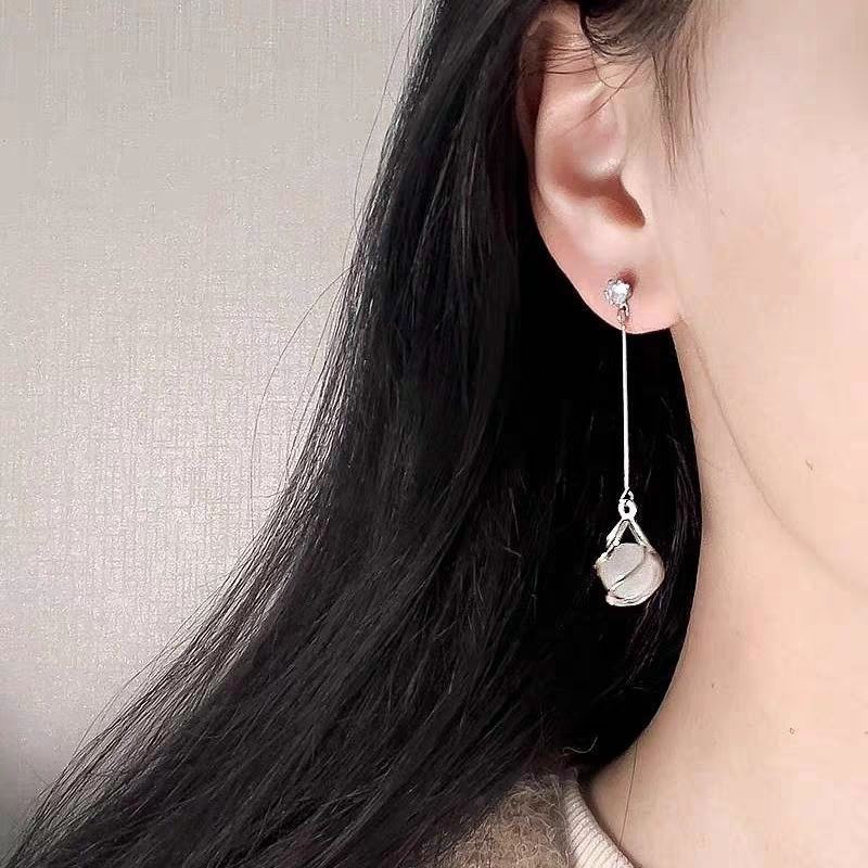 Pendientes largos con flecos elegantes y diamantes con aguja de plata Pendientes de todo fósforo de temperamento de nicho Pendientes simples y ligeros de lujo de alta gama Mujeres