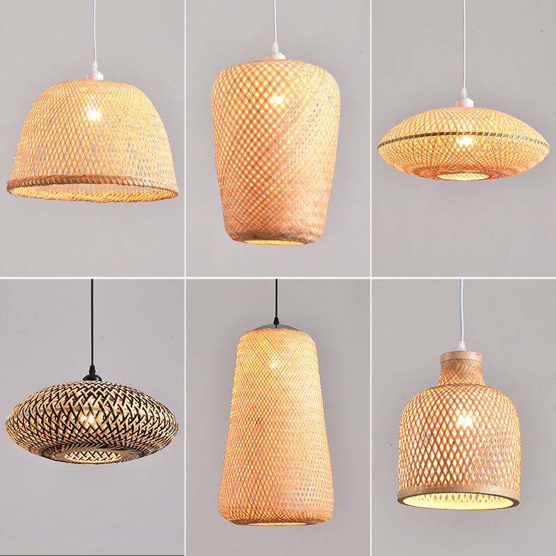 Lámpara de bambú Zen Tea Room restaurante chino B & B lámparas japonés ratán linterna vintage tejido pantalla