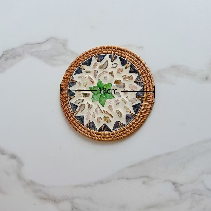 라탄 컬러 쉘 라운드 18cm 코스터 그린 스타 싱글 피스