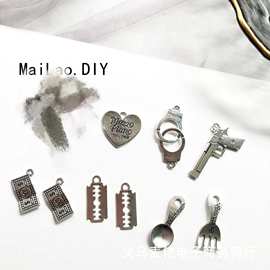朋克风合金古银饰品配件 耳环项链钥匙扣挂件 diy手工制作材料