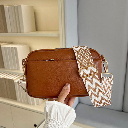 2025 Women's Crossbody Bag Simple and Versatile Soft Leather Small Square Bag Casual Wide Shoulder Strap Single Shoulder Bag
