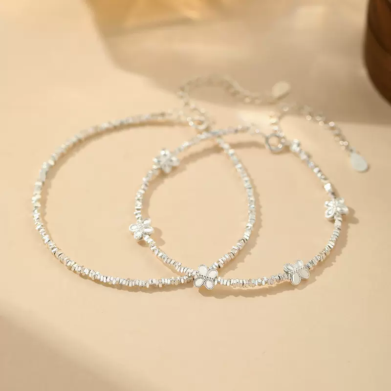 S999足银轻奢碎银手链气质设计百搭精致小清新小众情侣手链代发