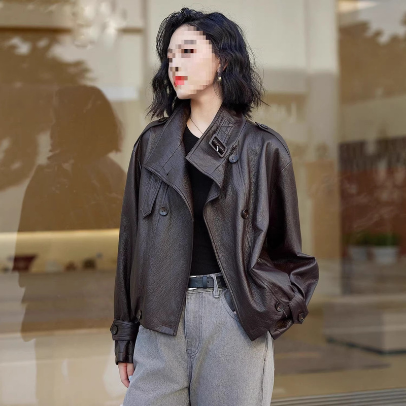Hong Kong Style Small Leather Jacket for Women, Spring & Fall New Style, Small Stand-Up Collar, Cool and Sassy Retro Pu Short Leather Jacket