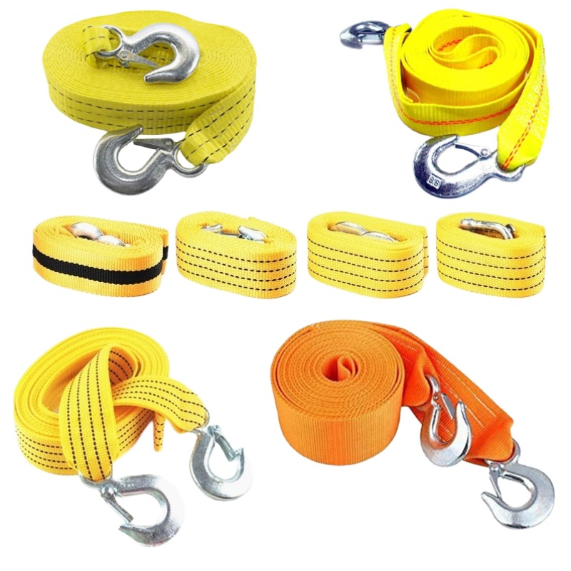Double hook tow rope Amazon high strength emergency tow rope car tow belt 2''50mm wide 5T8T pulling force