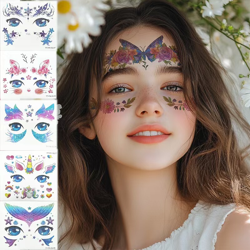 Street Children's Cute Forehead Painted Tattoo Stickers Festival Stage Performance Ice and Snow Princess Fine Flash Face Children Street Children's Cute Forehead Painted Tattoo Stickers Festival Stage Performance Ice and Snow Princess Fine Flash Face Children